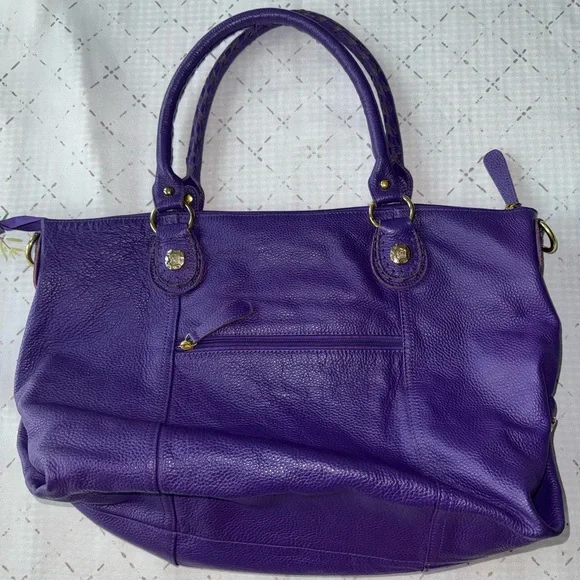 Elegant Purple Leather Tote Handbag with Gathered Detail - Picture 4 of 9